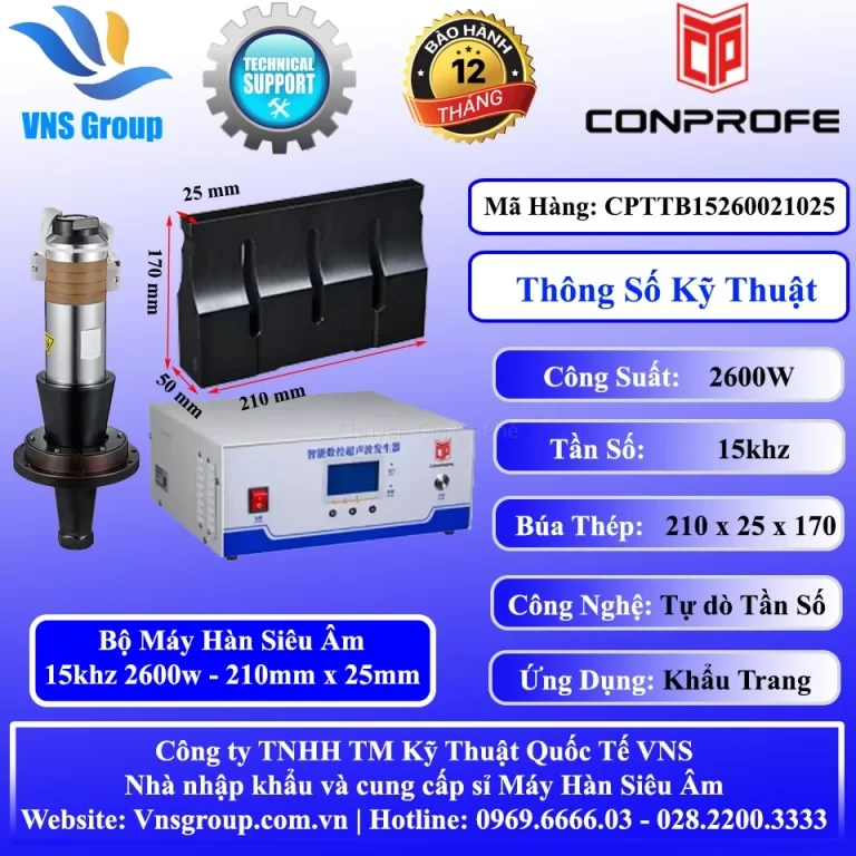 Bộ Máy Hàn Siêu Âm 15khz 2600w Búa Hàn 210mm x 25mm